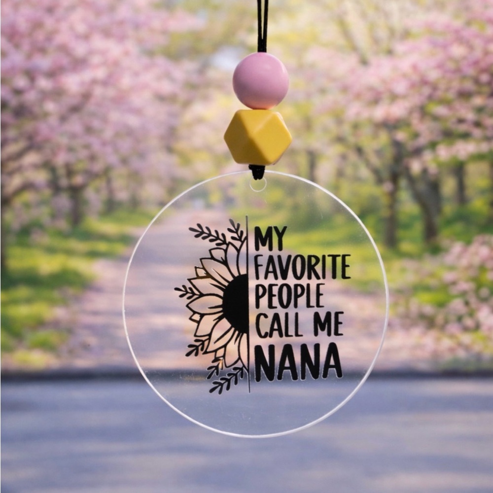 Sunflower Nana Car Charm with Pink and Tan Beads